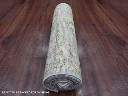 Brown 2'8" x 17'2" Oushak And Peshawar Hand knotted Wool Rug - Sku: O021441