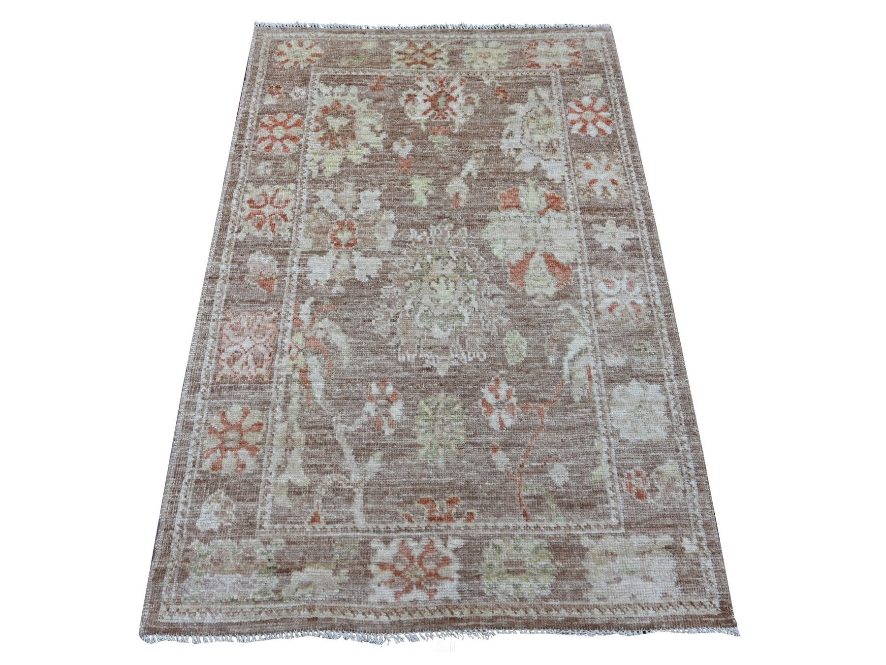 Brown 3'3" x 5'0" Oushak And Peshawar Hand knotted Wool Rug - Sku: O021446