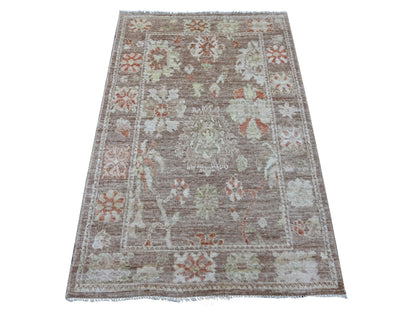 Brown 3'3" x 5'0" Oushak And Peshawar Hand knotted Wool Rug - Sku: O021446