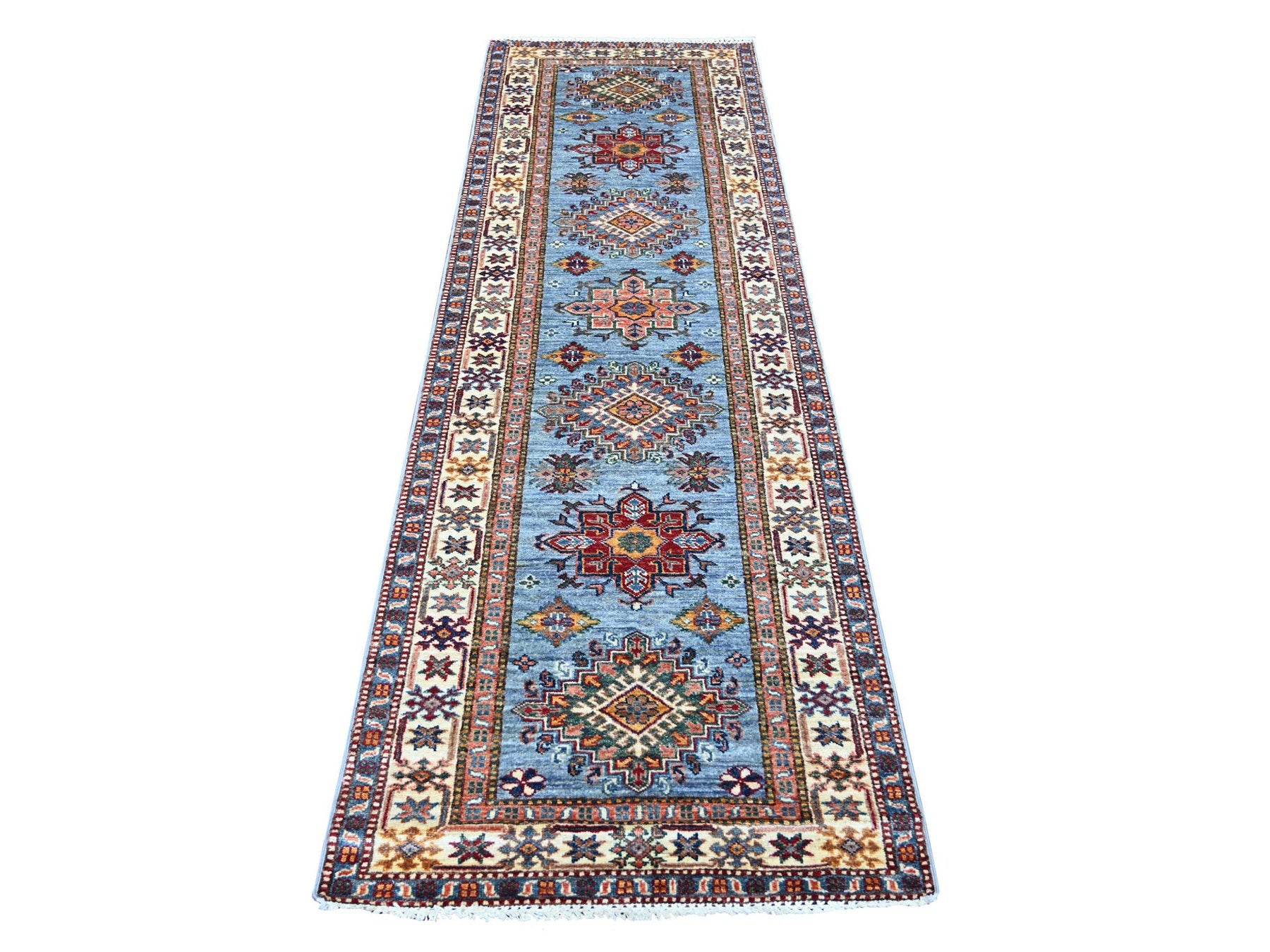 Blue 2'9" x 8'3" Tribal & Geometric Hand knotted Wool Rug - Sku: O021449