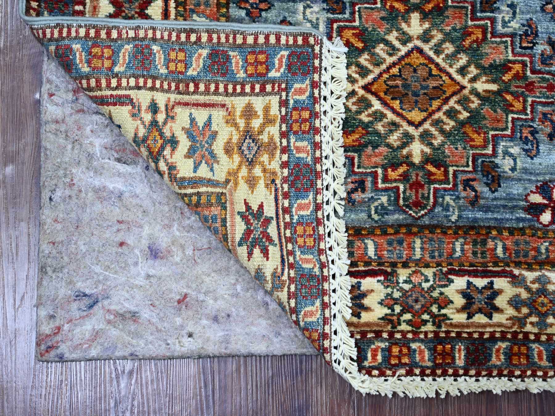 Kazak Tribal & Geometric hand-knotted wool runner in Blue & Ivory, 2'9" x 8'3" — SKU O021449 (view 2)