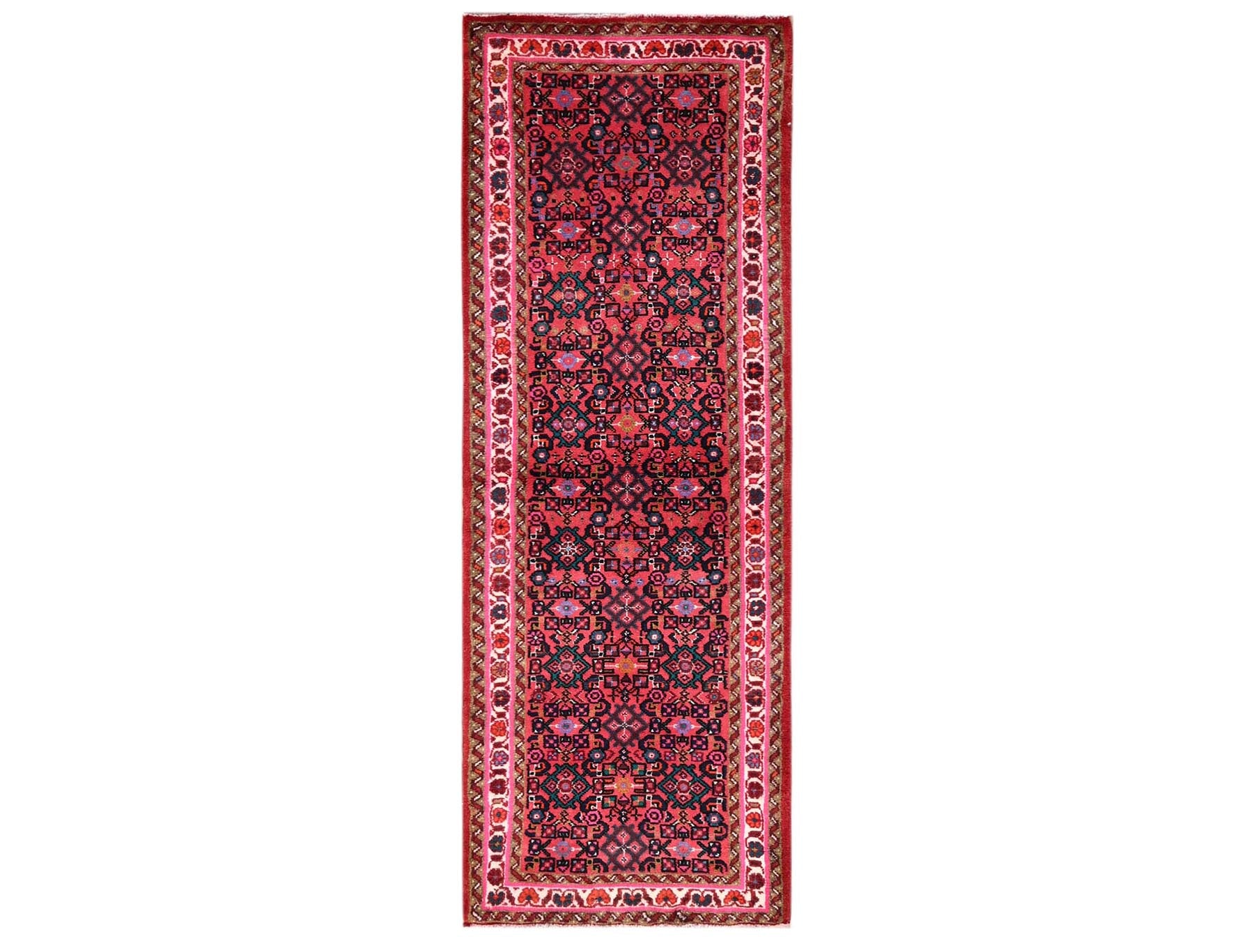 Tribal & Geometric hand-knotted wool runner in Red & Ivory, 2'4" x 7' — SKU O02144