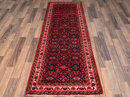 Tribal & Geometric hand-knotted wool runner in Red & Ivory, 2'4" x 7' — SKU O02144 (view 2)