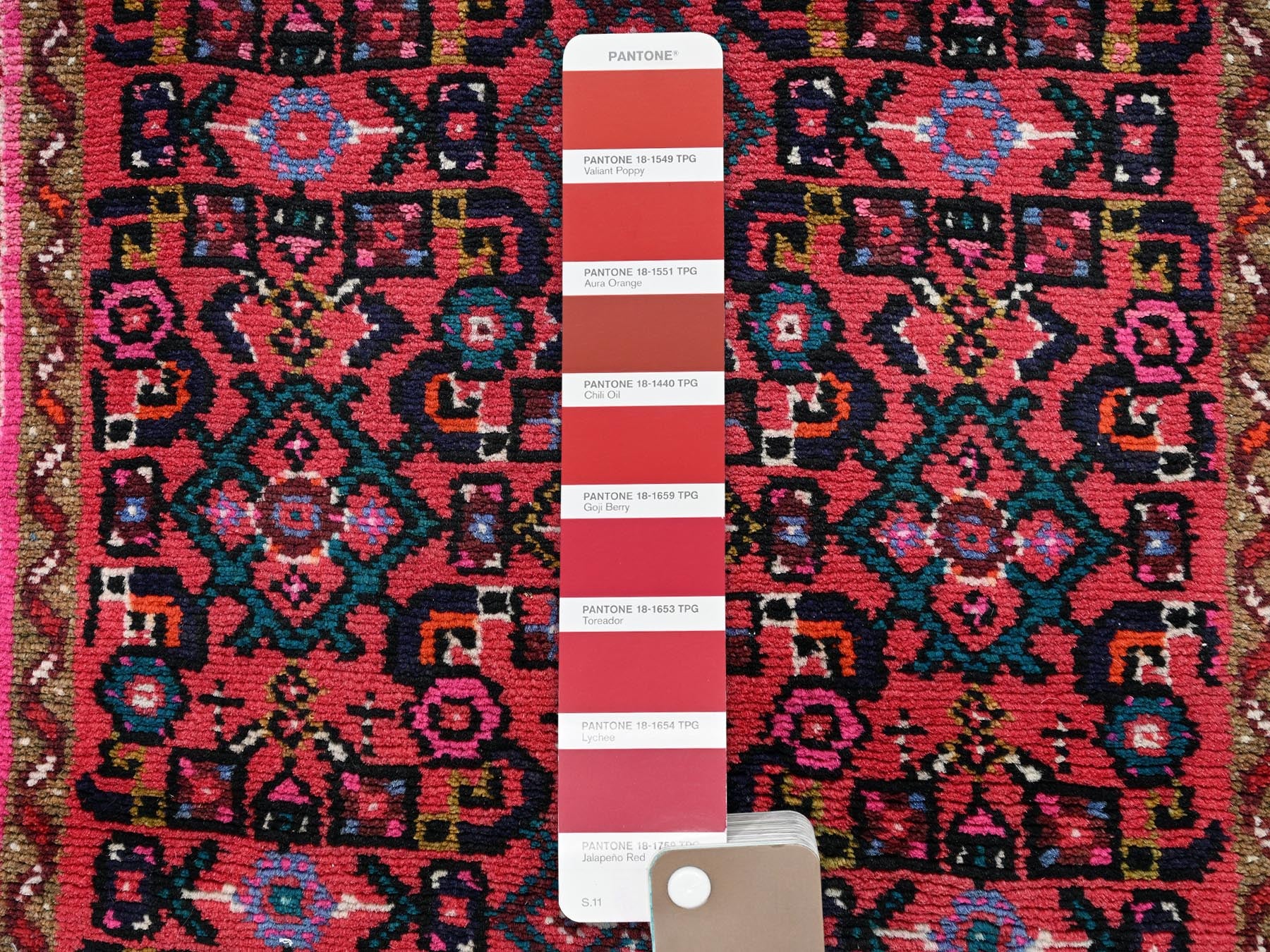 Tribal & Geometric hand-knotted wool runner in Red & Ivory, 2'4" x 7' — SKU O02144 (view 4)