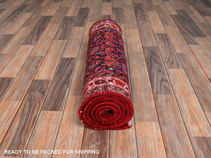 Tribal & Geometric hand-knotted wool runner in Red & Ivory, 2'4" x 7' — SKU O02144 (view 5)