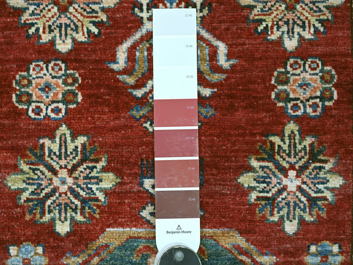 Kazak Tribal & Geometric hand-knotted wool runner in Red & Ivory, 2'6" x 8'1" — SKU O021450 (view 3)
