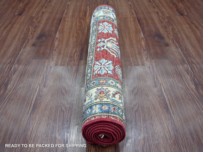 Kazak Tribal & Geometric hand-knotted wool runner in Red & Ivory, 2'6" x 8'1" — SKU O021450 (view 4)