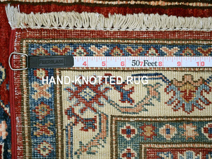 Kazak Tribal & Geometric hand-knotted wool runner in Red & Ivory, 2'6" x 8'1" — SKU O021450 (view 6)
