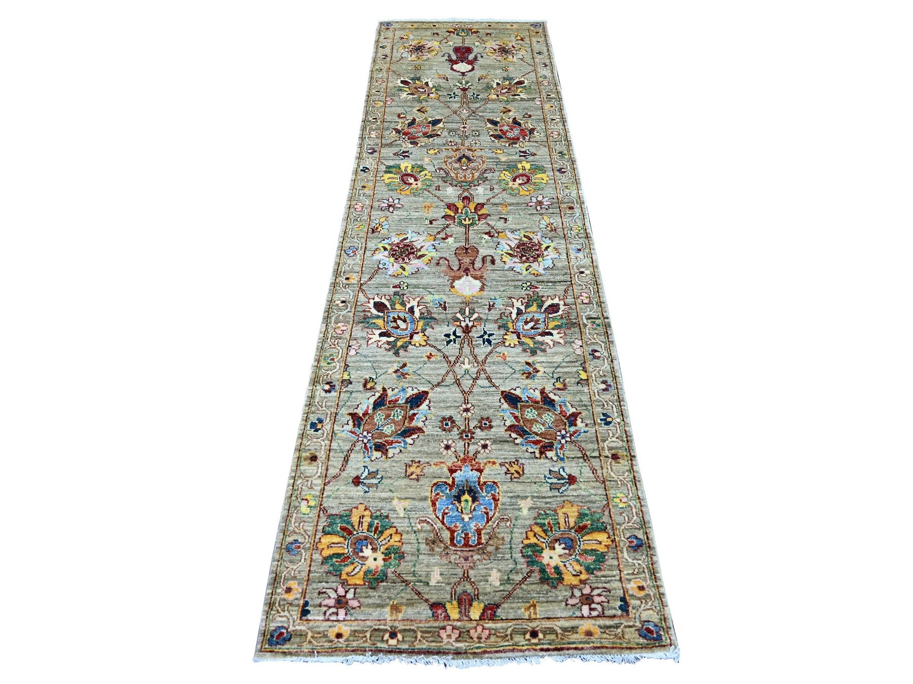 Green 2'8" x 9'5" Tribal & Geometric Hand knotted Wool Rug - Sku: O021451