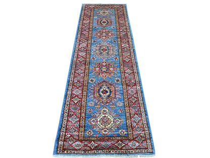 Blue 2'7" x 8'0" Tribal & Geometric Hand knotted Wool Rug - Sku: O021452