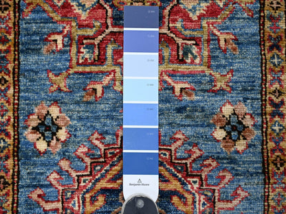 Kazak Tribal & Geometric hand-knotted wool runner in Blue & Red, 2'7" x 8' — SKU O021452 (view 3)