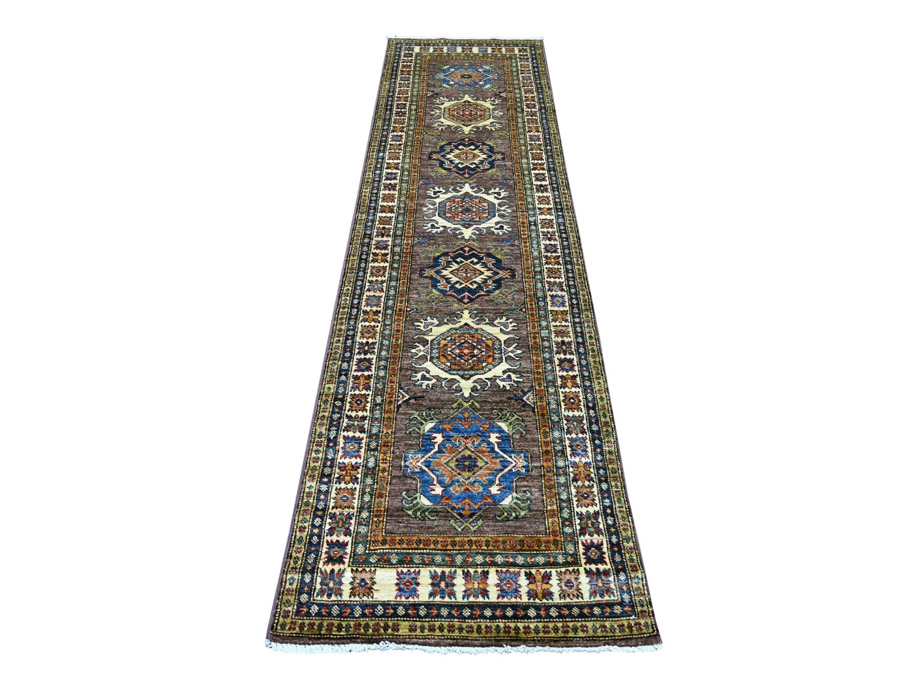 Brown 2'6" x 9'3" Tribal & Geometric Hand knotted Wool Rug - Sku: O021453