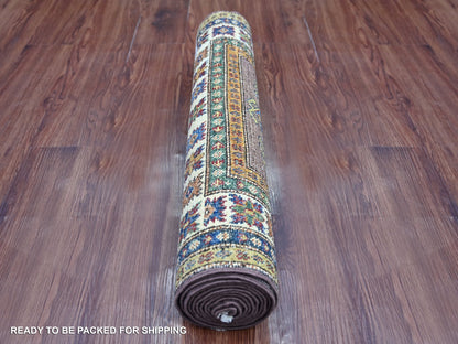 Brown 2'6" x 9'3" Tribal & Geometric Hand knotted Wool Rug - Sku: O021453
