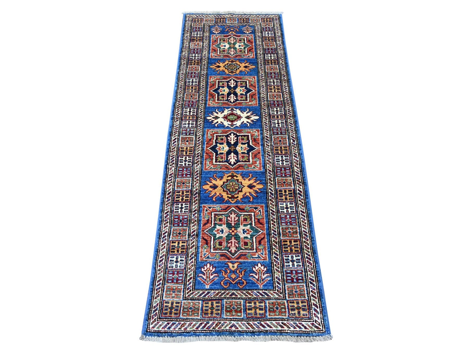 Blue 2'1" x 6'3" Tribal & Geometric Hand knotted Wool Rug - Sku: O021454