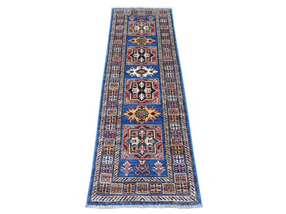 Blue 2'1" x 6'3" Tribal & Geometric Hand knotted Wool Rug - Sku: O021454