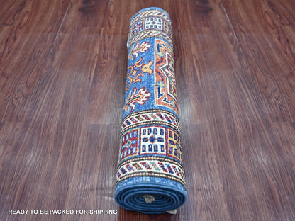 Blue 2'1" x 6'3" Tribal & Geometric Hand knotted Wool Rug - Sku: O021454