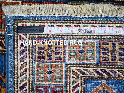 Blue 2'1" x 6'3" Tribal & Geometric Hand knotted Wool Rug - Sku: O021454