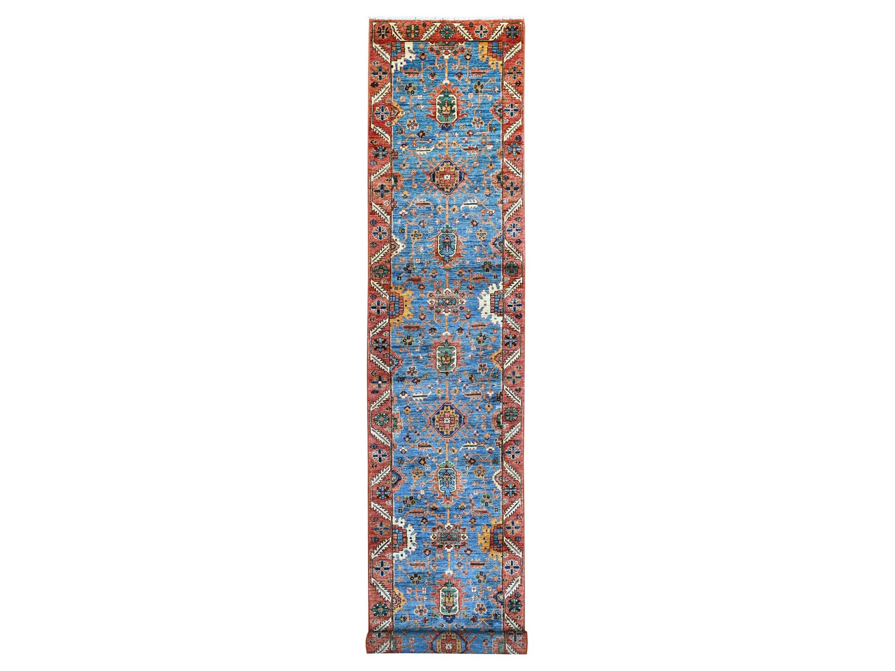 Blue 2'11" x 18'7" Tribal & Geometric Hand knotted Wool Rug - Sku: O021455