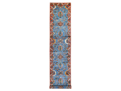 Blue 2'11" x 18'7" Tribal & Geometric Hand knotted Wool Rug - Sku: O021455