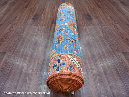 Blue 2'11" x 18'7" Tribal & Geometric Hand knotted Wool Rug - Sku: O021455
