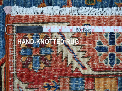Blue 2'11" x 18'7" Tribal & Geometric Hand knotted Wool Rug - Sku: O021455
