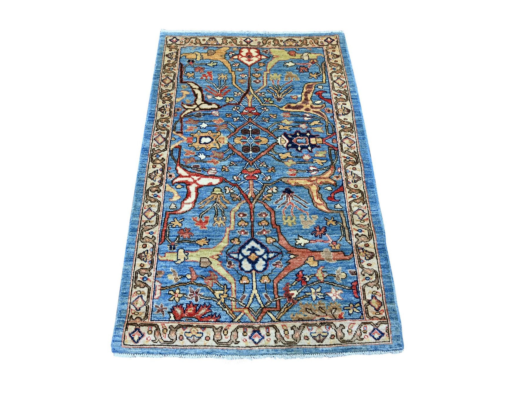 Blue 3'0" x 4'7" Tribal & Geometric Hand knotted Wool Rug - Sku: O021456