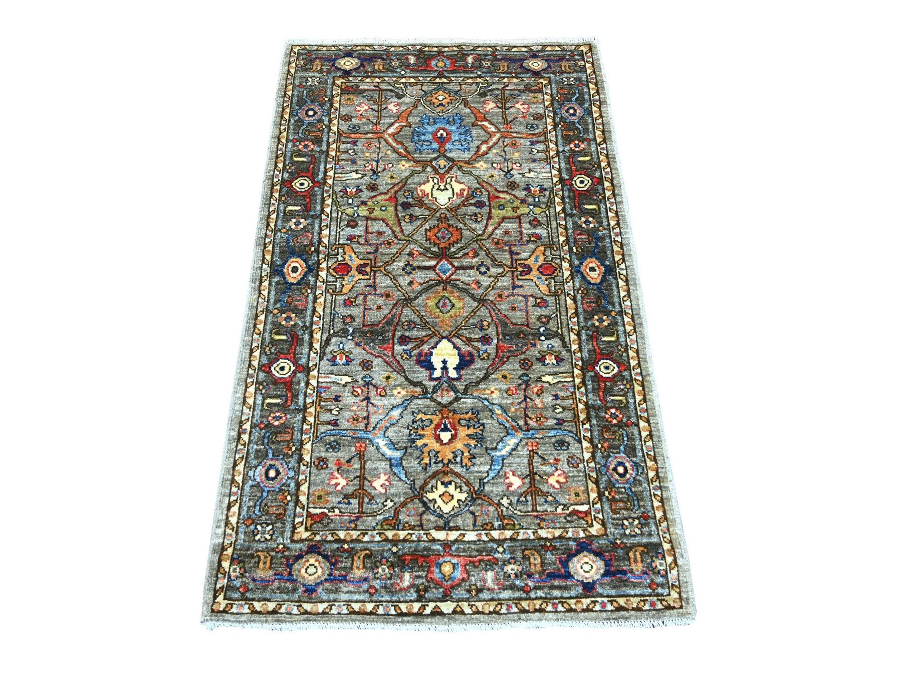 Peshawar Tribal & Geometric hand-knotted wool runner in Gray & Dim Gray, 2'11" x 5'10" — SKU O021459