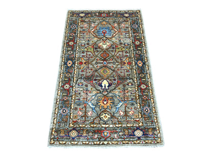 Peshawar Tribal & Geometric hand-knotted wool runner in Gray & Dim Gray, 2'11" x 5'10" — SKU O021459