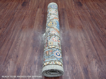 Peshawar Tribal & Geometric hand-knotted wool runner in Gray & Dim Gray, 2'11" x 5'10" — SKU O021459 (view 4)