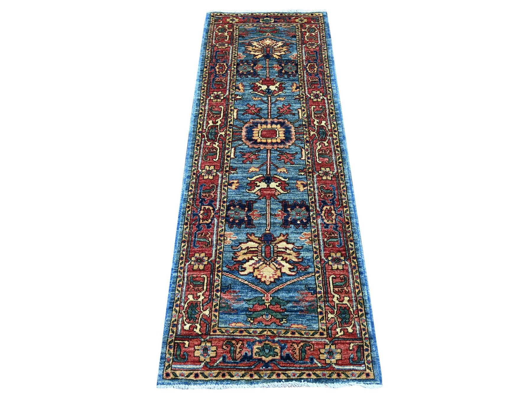 Blue 2'2" x 6'3" Tribal & Geometric Hand knotted Wool Rug - Sku: O021460