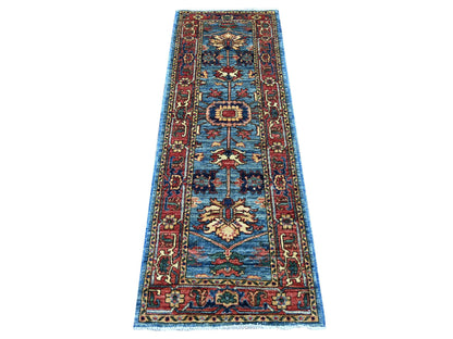 Blue 2'2" x 6'3" Tribal & Geometric Hand knotted Wool Rug - Sku: O021460