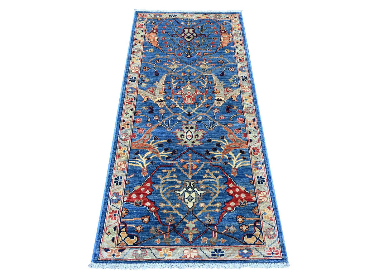 Peshawar Tribal hand-knotted wool runner in Blue, 2'8" x 5'9", SKU O021462