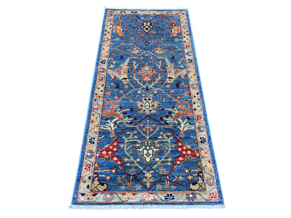 Peshawar Tribal hand-knotted wool runner in Blue, 2'8" x 5'9", SKU O021462