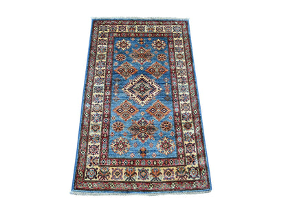 Blue 2'8" x 4'1" Tribal & Geometric Hand knotted Wool Rug - Sku: O021464