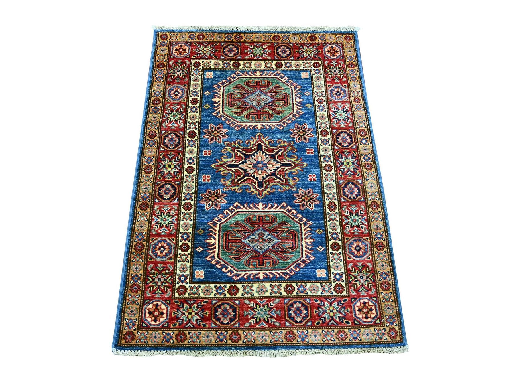Blue 2'10" x 4'0" Tribal & Geometric Hand knotted Wool Rug - Sku: O021468