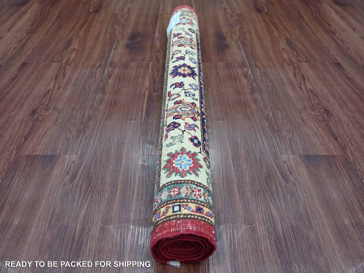 Kazak Tribal & Geometric hand-knotted wool rug in Red & Ivory, 3'3" x 4'11" — SKU O021469 (view 4)