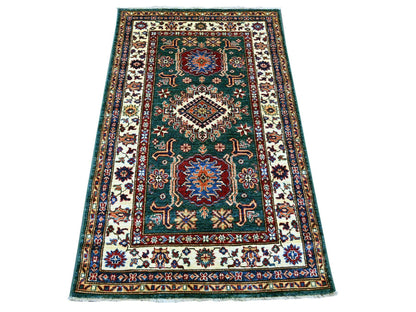 Green 3'1" x 5'1" Tribal & Geometric Hand knotted Wool Rug - Sku: O021472