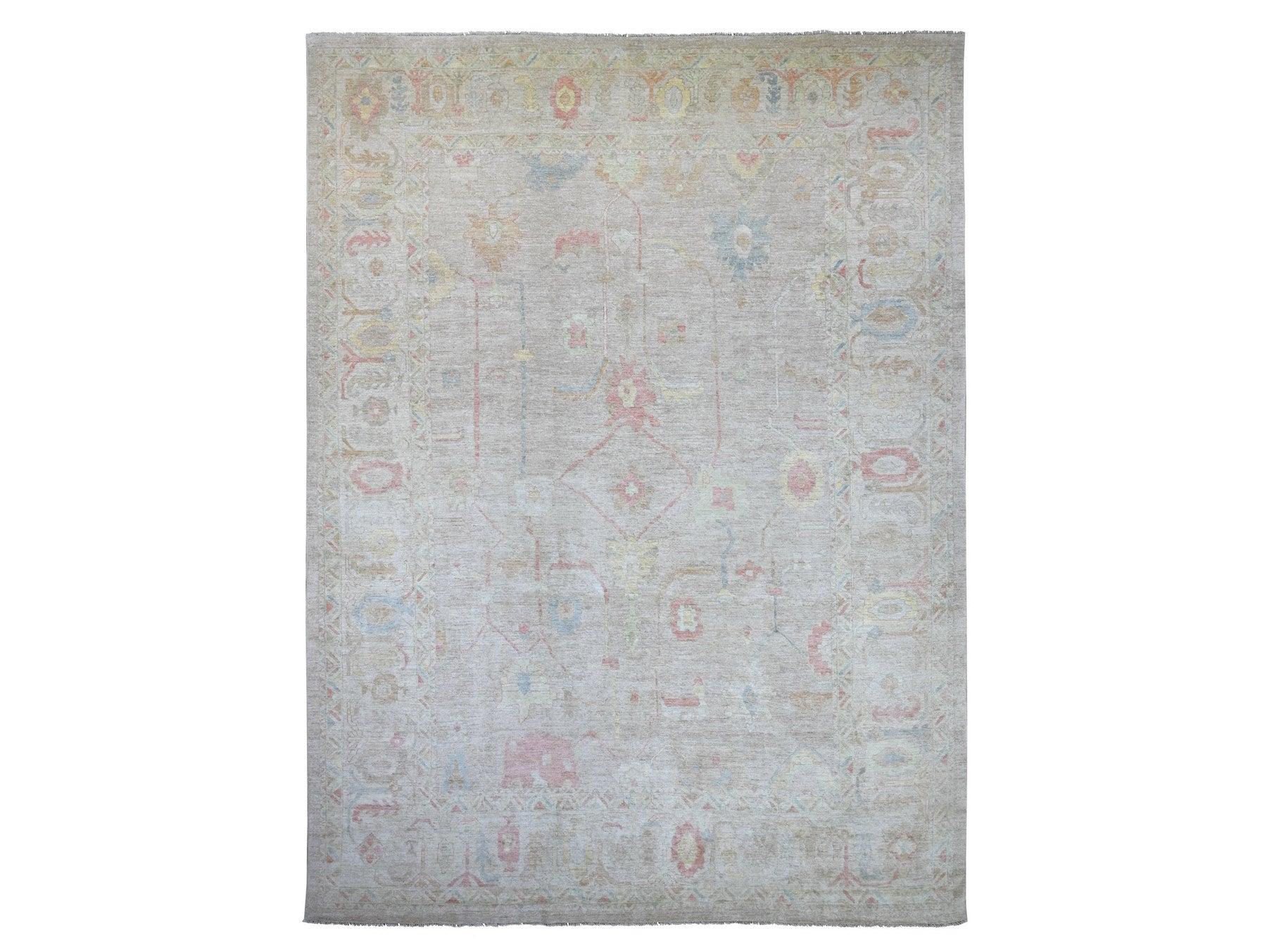 Brown 12'7" x 17'4" Oushak And Peshawar Hand knotted Wool Rug - Sku: O021476
