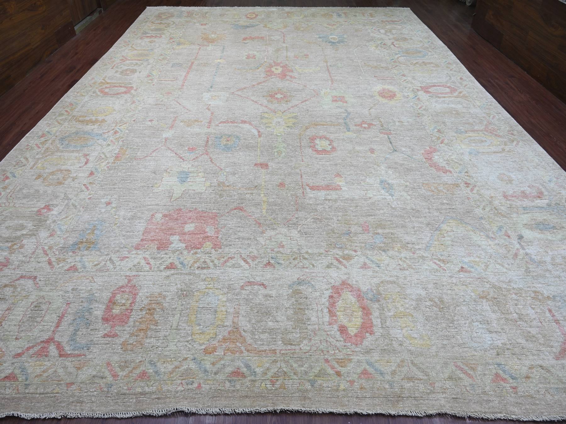 Brown 12'7" x 17'4" Oushak And Peshawar Hand knotted Wool Rug - Sku: O021476