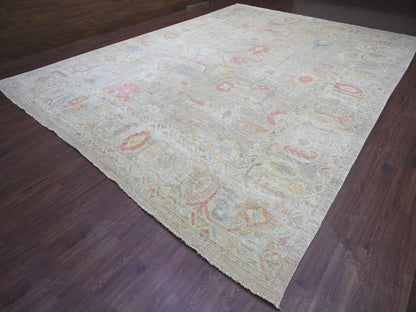 Brown 12'7" x 17'4" Oushak And Peshawar Hand knotted Wool Rug - Sku: O021476