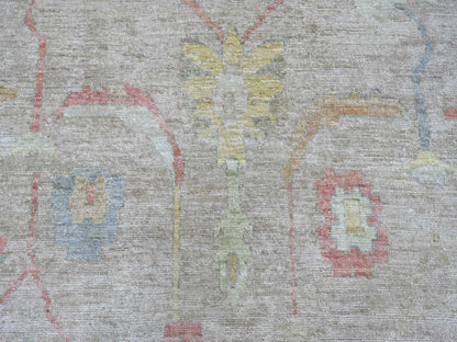 Brown 12'7" x 17'4" Oushak And Peshawar Hand knotted Wool Rug - Sku: O021476