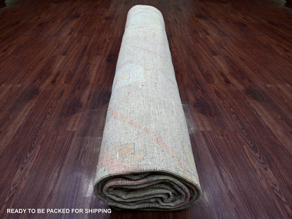 Brown 12'7" x 17'4" Oushak And Peshawar Hand knotted Wool Rug - Sku: O021476