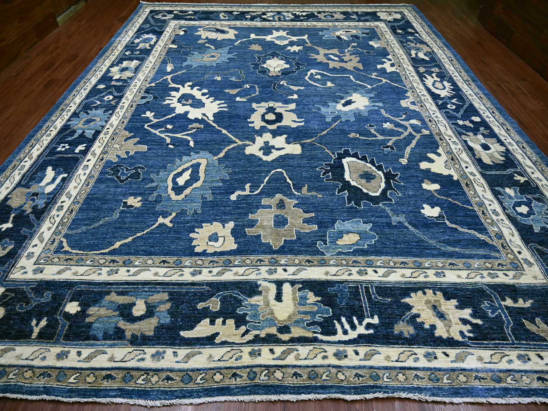 Blue 11'11" x 14'10" Oushak And Peshawar Hand knotted Wool Rug - Sku: O021477