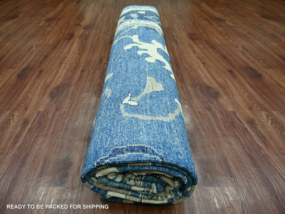 Blue 11'11" x 14'10" Oushak And Peshawar Hand knotted Wool Rug - Sku: O021477