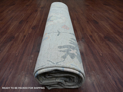 Grey 11'8" x 17'2" Oushak And Peshawar Hand knotted Wool Rug - Sku: O021478