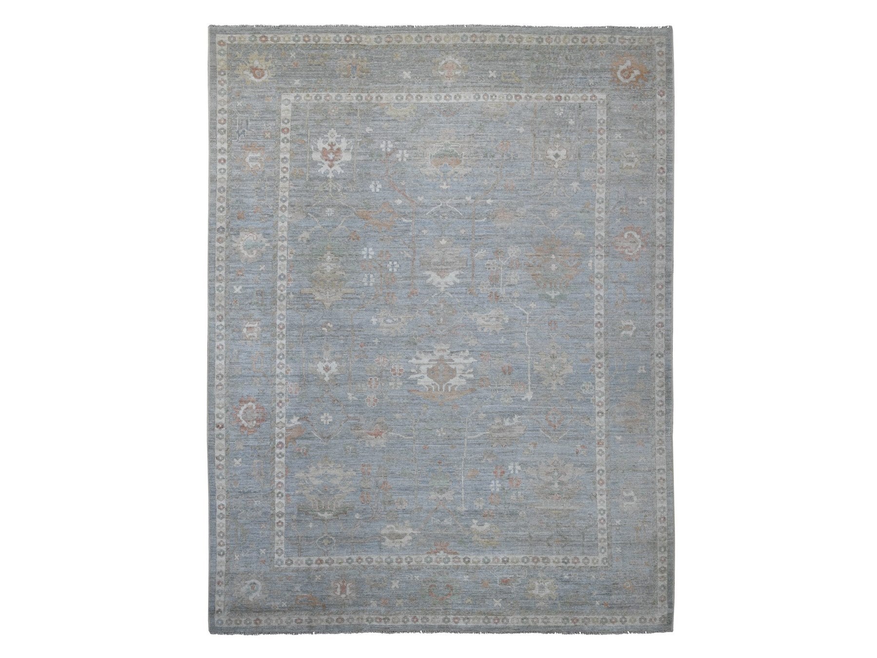 Blue 9'1" x 11'9" Oushak And Peshawar Hand knotted Wool Rug - Sku: O021479