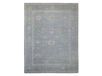 Blue 9'1" x 11'9" Oushak And Peshawar Hand knotted Wool Rug - Sku: O021479