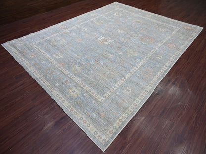 Blue 9'1" x 11'9" Oushak And Peshawar Hand knotted Wool Rug - Sku: O021479