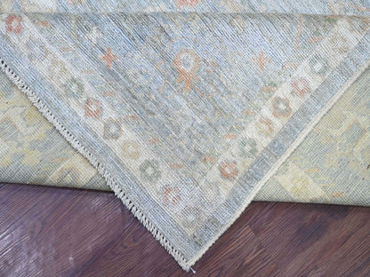 Blue 9'1" x 11'9" Oushak And Peshawar Hand knotted Wool Rug - Sku: O021479