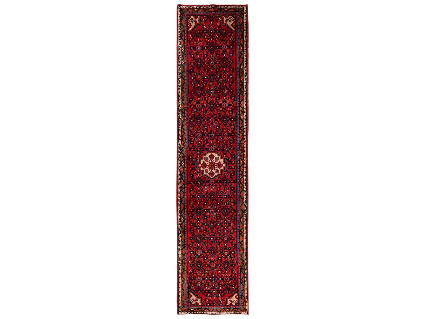 Tribal & Geometric hand-knotted wool runner in Red & Brown, 2'1" x 10' — SKU O02147